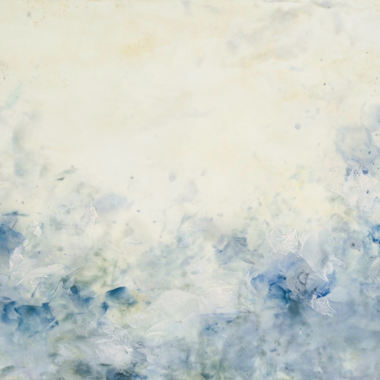 Betsy Eby: Nuages, 2020, Hot wax, cold wax, ink, and oil on prepared aluminum, 30 x 65 inches