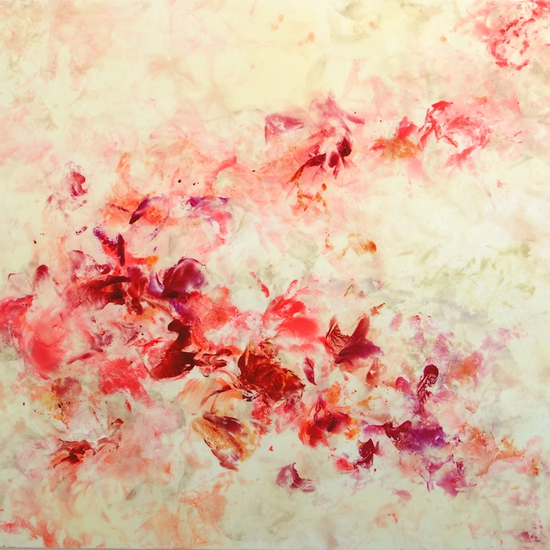 Betsy Eby: Only Heaven Away, 2020, Hot wax, cold wax, ink, oil on canvas wrapped panel, 55 x 70 x 2 inches