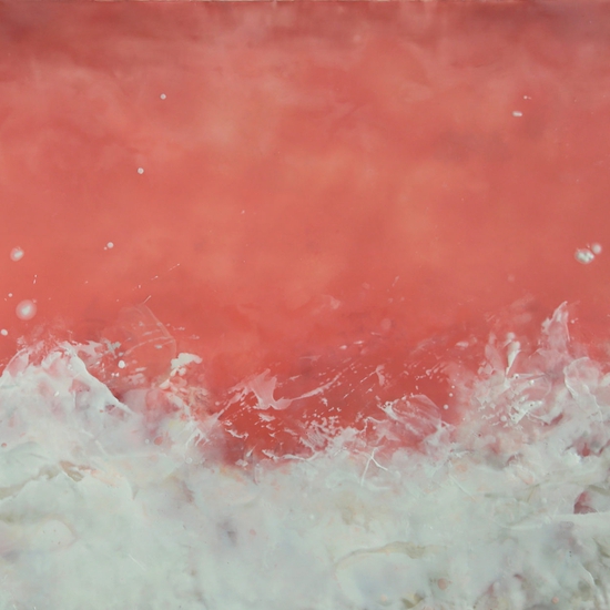 Betsy Eby creates encaustic pantings on canvas over panel, full of movement, inspired by music, water and organic forms