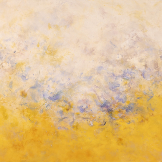 Betsy Eby: Silent Season, 2023, Hot wax, cold wax, and oil on canvas wrapped panel, 55 x 70 x 2 inches