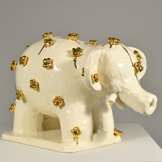 Jeffry Mitchell, elephants, folk art, ceramic, porcelain, contemporary fine art, sculpture