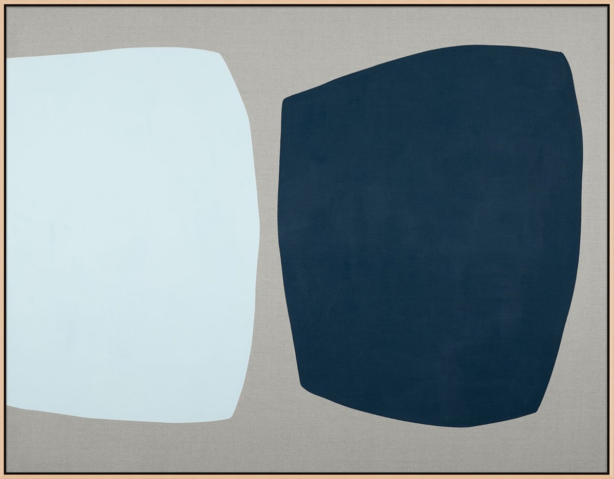 Mia Farrington: Blue Basin, 2022, Acrylic on raw linen, 48 x 60 inches (Framed: 49.25 x 61.25 x 2.5 inches)