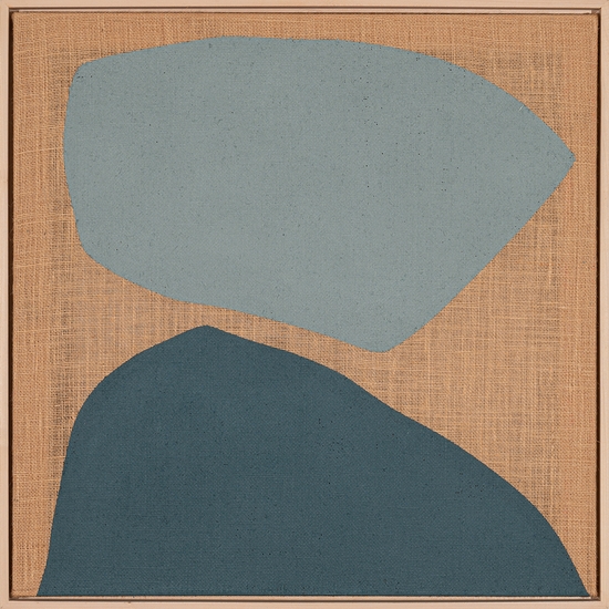 Mia Farrington, Child In Forest, 2026, Acrylic on burlap, 24 x 24 inches, Framed size 25 x 25 x 2 inches