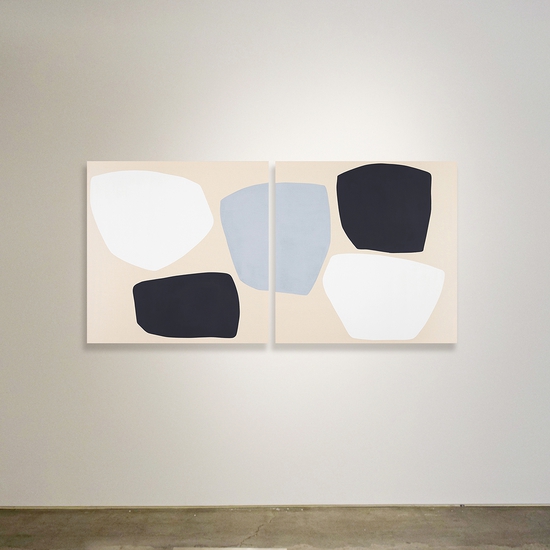 Mia Farrington: Grigio I & II, 2022, Acrylic on raw canvas, 36 x 72 inches