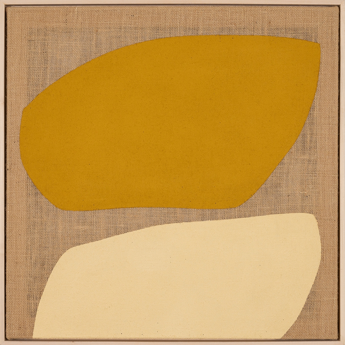 Mia Farrington, Untitled 1, 2026, Acrylic on burlap, 24 x 24 inches, Framed size 25 x 25 x 2 inches