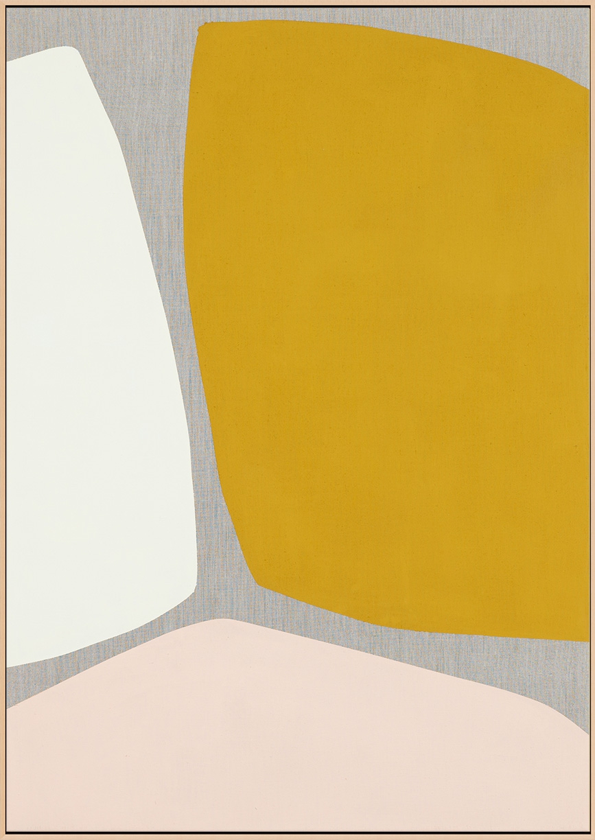 Mia Farrington: Ochre Study No. 1, 2023, Acrylic on raw linen, 28 x 20 inches (framed: 29.5 x 21.5 x 2.5 inches)