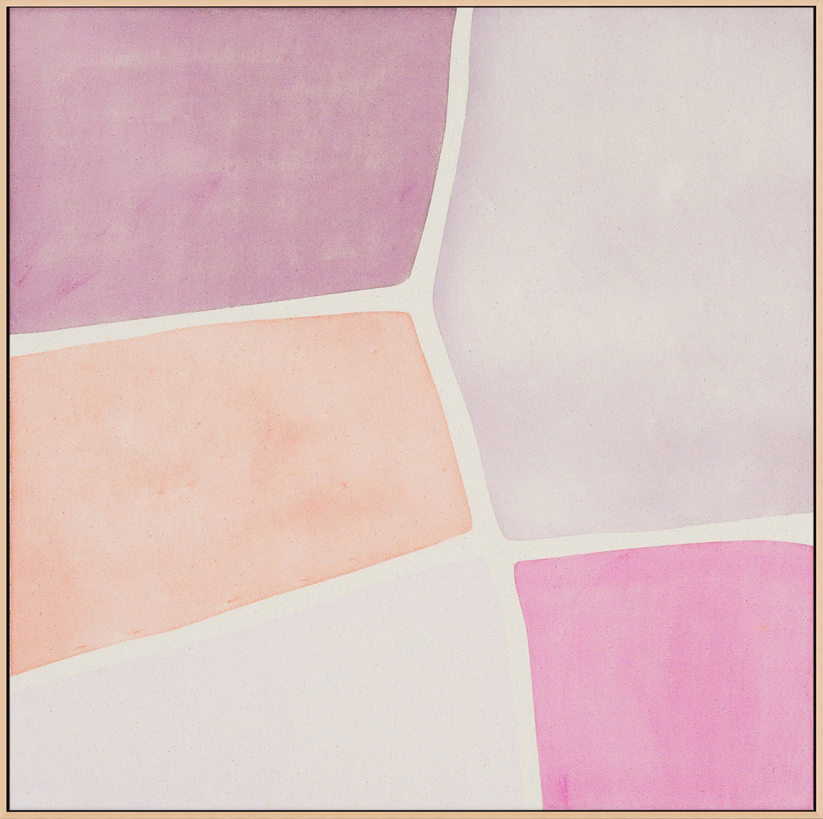 Mia Farrington: Pink Study No. 1, 2023, Acrylic ink on raw canvas, 22 x 22 inches (framed dimensions: 23.5 x 23.5 x 2.5 inches)