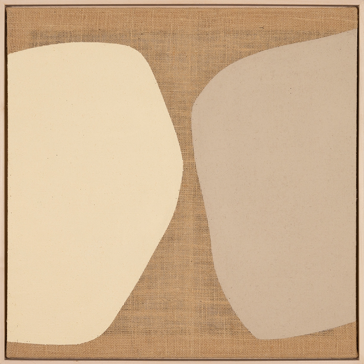 Mia Farrington, Untitled 2, 2026, Acrylic on burlap, 24 x 24 inches, Framed size 25 x 25 x 2 inches