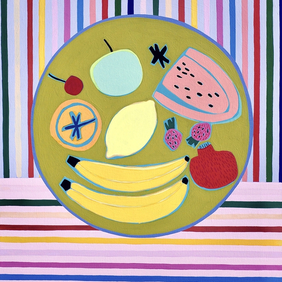 Mary Finlayson, Fruit Bowl, 2023, Gouache on canvas, 24 x 18 inches, Framed size 25 x 19 x 1.5 inches