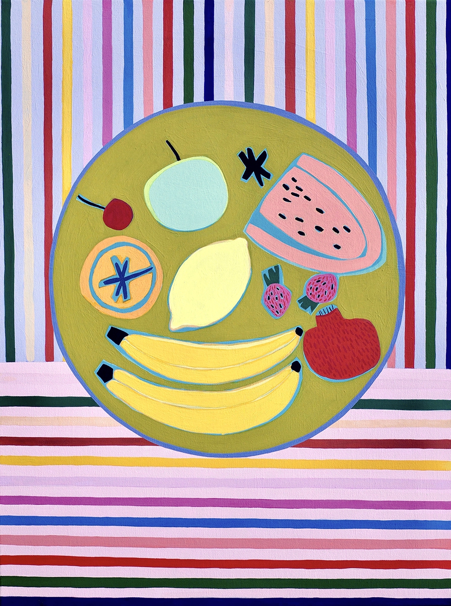 Mary Finlayson, Fruit Bowl, 2023, Gouache on canvas, 24 x 18 inches, Framed size 25 x 19 x 1.5 inches