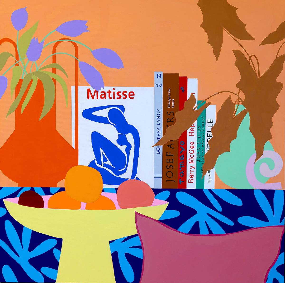 Mary Finlayson, Matisse and the Year of Magical Thinking, 2025, Gouache on canvas, 36 x 36 inches, Framed size 37 x 37 x 2.5 inches