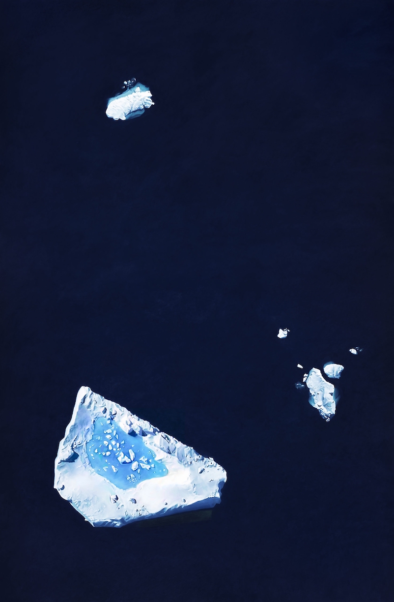 Zaria Forman: Charcot Fjord, Greenland 66°21'7.21"N 36°59'10.49"W , April 22., 2018, Soft pastel on paper, 90 x 60 inches (frame size: 94.25 x 64.25 x 3.75 inches)