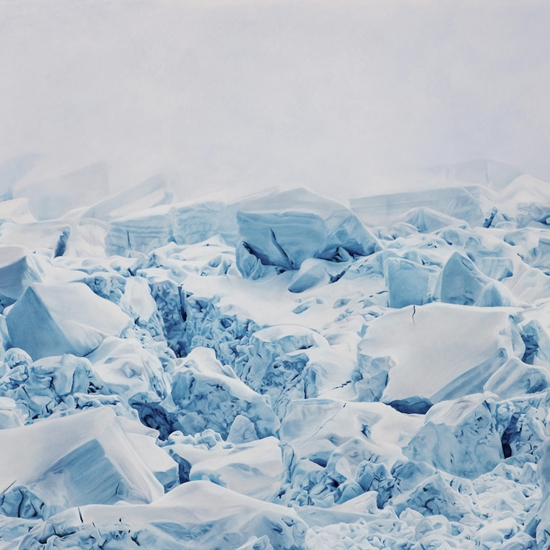 Zaria Forman, Winston Wachter Fine Art, Seattle, WA, art, gallery, iceberg, glacier, oil pastel, drawing, painting, nature, National Geographic, blue, ice, water, sky, global warming, climate change, melting,