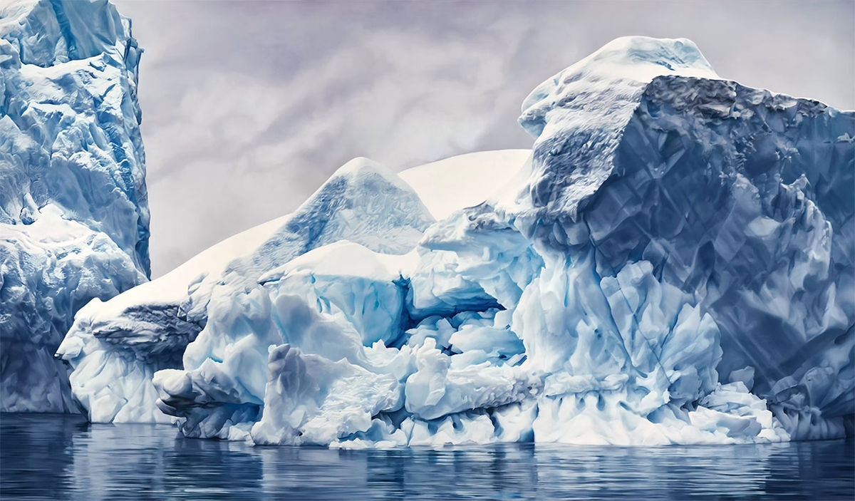 Zaria Forman, Whale Bay, Antarctica No.4, 2016, Soft pastel on paper, 84 x 144 inches, Framed size 86 x 145 x 5 inches