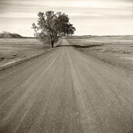 Jules Frazier: Road to Charles Russell, Montana, 1998, 2009, Fine art archival print, 22 x 22 and 40 x 40 inches
