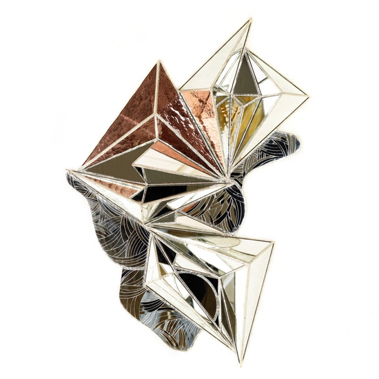 Shahla Friberg: Dueling Identities, 2020, Glass, copper foil, and lead-free solder, 38.5 x 25.5 x 4 inches