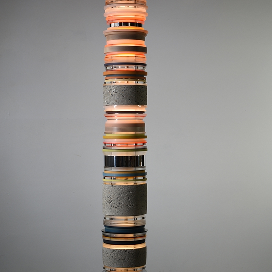 Matt Gagnon: Concrete & Colors 82, 2021, Concrete, Acrylic, Maple, Polished Aluminum, Pigmented MDF, LED, 82 x 10.5 x 10.5 inches