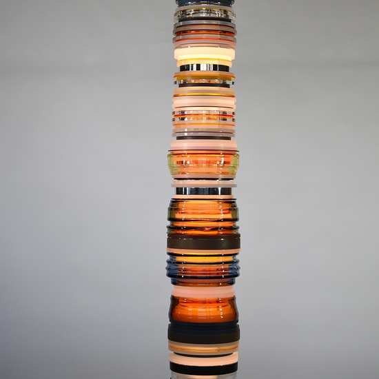 Matt Gagnon: Blue Brown Glass, 2021, Hand Blown Glass, Acrylic, Dyed Beech, Dyed MDF, Aluminum, LED, 67 x 10.5 x 10.5 inches