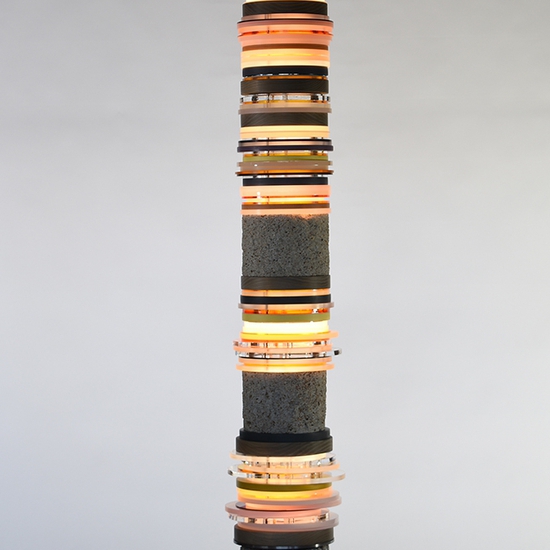 Matt Gagnon: Concrete Hammered, 2021, Concrete, Dyed MDF, Acrylic, Aluminum, Steel, LED, Dyed Ash, 82 x 11 x 11 inches
