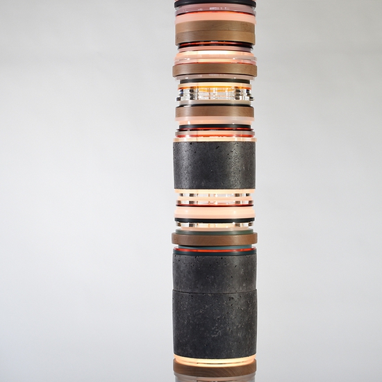Matt Gagnon: Concrete with Cherry, 2021, Concrete, cherry wood, dyed MDF, Acrylic, Aluminum, LED, 64.5 x 10.5 x 10.5 inches