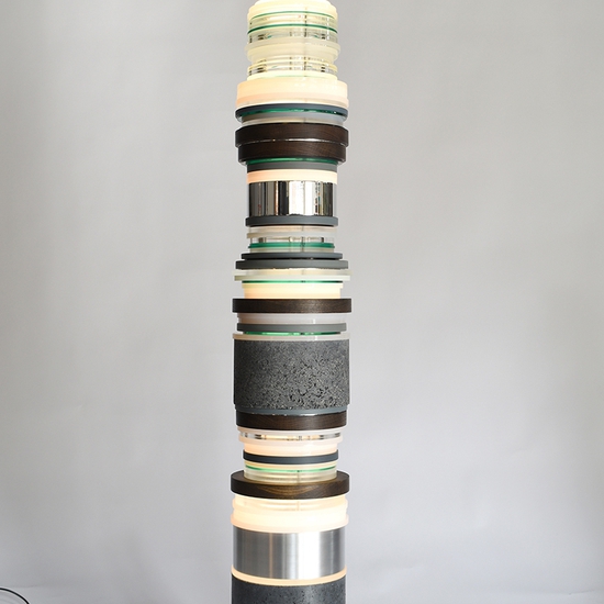 Matt Gagnon: Gray Green, 2020, Dyed concrete, dyed white oak, polished aluminum, acrylic, painted MDF and LED, 73 x 11 x 11 inches