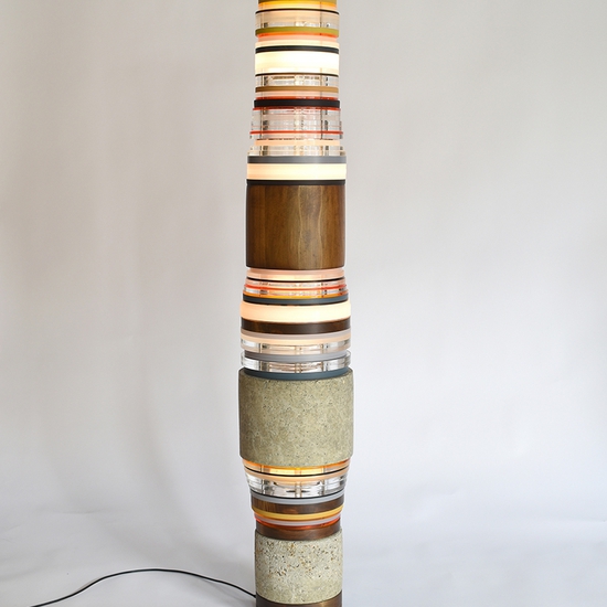 Matt Gagnon: Material Memories, 2020, Dyed concrete, dyed maple, aluminum, acrylic, painted MDF and LED, 64 x 10 x 10 inches