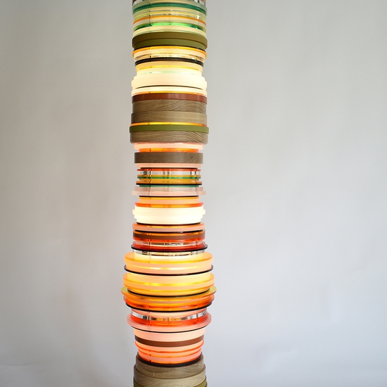 Matt Gagnon: Orange Oak, 2020, Oiled oak, acrylic, painted MDF, aluminum and LED, 56 x 10 x 10 inches