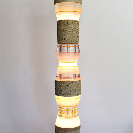 Matt Gagnon: Pebble Sunset, 2020, Dyed concrete, white oak, aluminum, acrylic, and LED, 68 x 10 x 10 inches