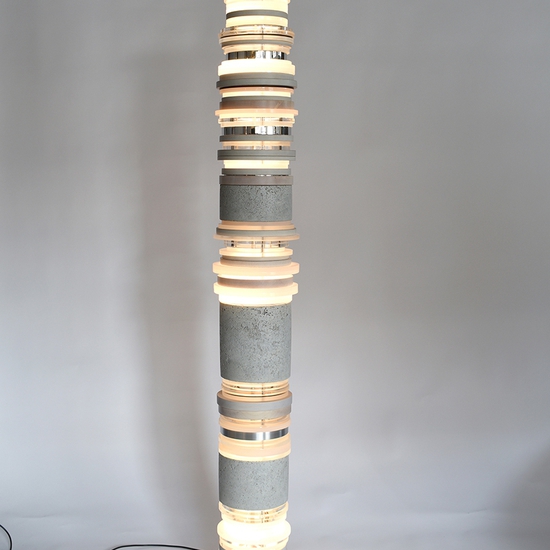 Matt Gagnon: White White, 2020, Dyed concrete, dyed maple, polished aluminum, acrylic, painted MDF and LED, 75 x 9 x 9 inches