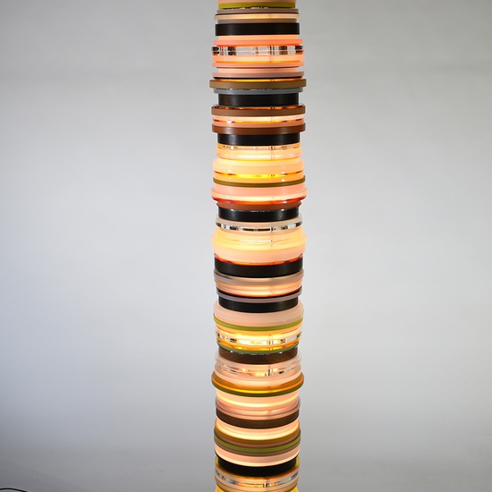 Matt Gagnon: Yellow Brown, 2021, Oak, dyed MDF, Acrylic, Aluminum, LED, 76 x 10.5 x 10.5 inches