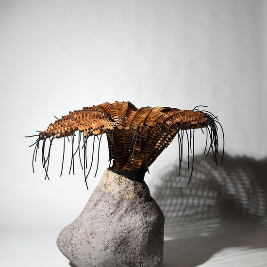 Matt Gagnon: Letting Go, 2023, Mortar, felt, and wood, 42 x 42 x 42 inches
