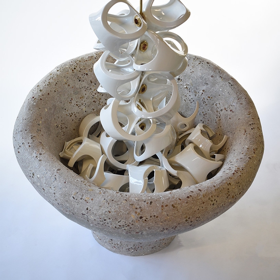 Matt Gagnon: Things We Hold On To, 2023, Mortar mix, ceramic shades, and steel, 42 x 39 x 39 inches