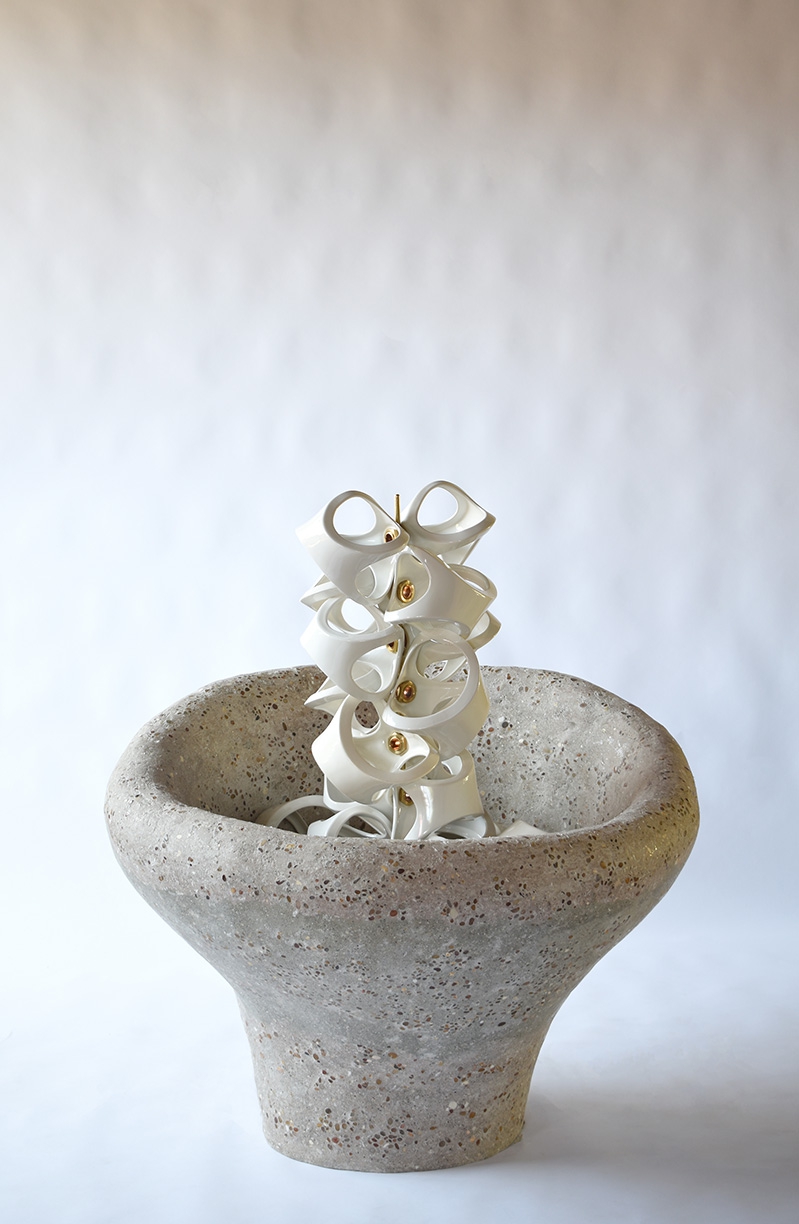 Matt Gagnon: Things We Hold On To, 2023, Mortar mix, ceramic shades, and steel, 42 x 39 x 39 inches
