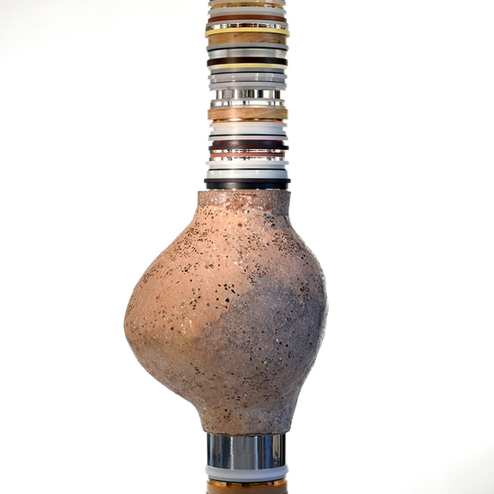 Matt Gagnon: Tomorrow, 2023, Concrete, oak, bronze, acrylic, aluminum, steel, painted MDF, and LED, 82 x 24 x 24 inches