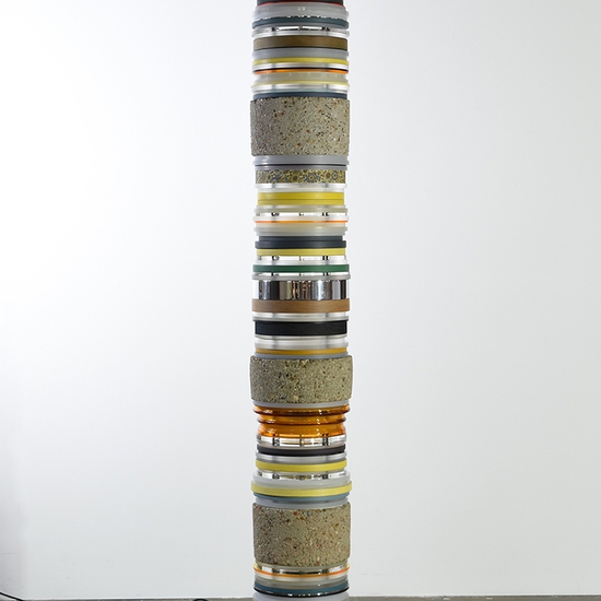 Matt Gagnon, Untitled (Yellow With Rocks), 2025, Mixed Media, 80.5x10.5x10.5 inches.