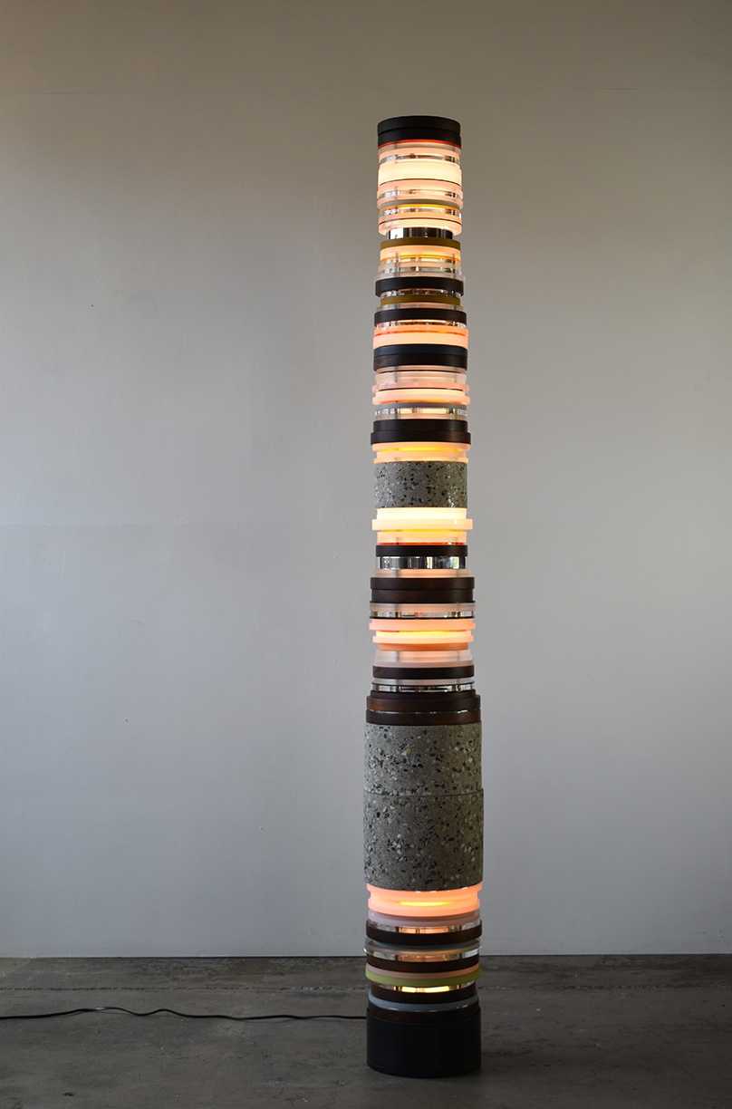 Matt Gagnon: Walnut & Polished Concrete, 2022, Concrete, acrylic, wood, steel and LED lights, 82 x 10.5 x 10.5 inches