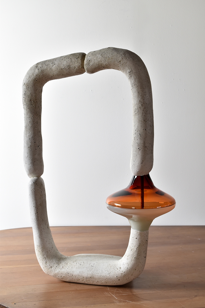 Matt Gagnon, We Speak of the Heart, 2025, Waxed plaster over metal mesh, blown glass,  32 x 21 x 12 inches