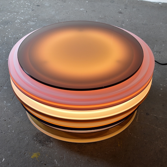 Matt Gagnon, Weight of Light 2, 2025, Acrylic, MDF, glass top, poplar wood, LEDs, 16 x 28 x 28 inches