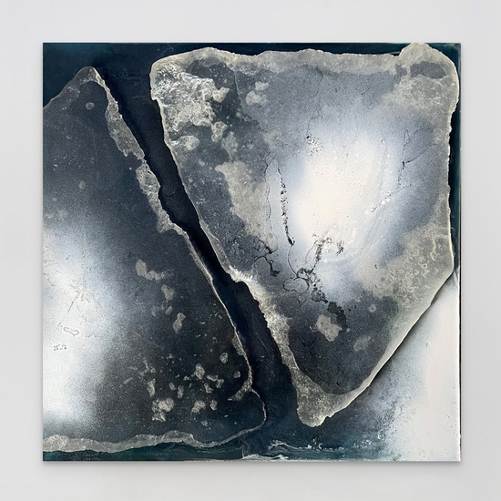 Alva Gallagher: Drift, 2023, Resin, wood, and concrete, 24 x 24 x 
 1.5 inches