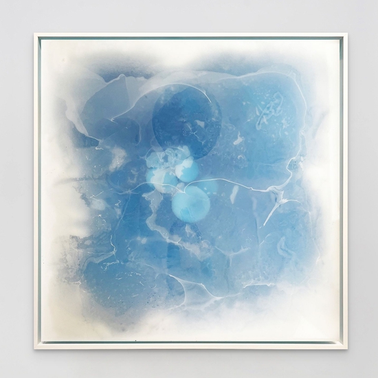Alva Gallagher: Enveloped, 2024, Cast plaster, glass and resin, 48.5 x 48.5 x 1 inches