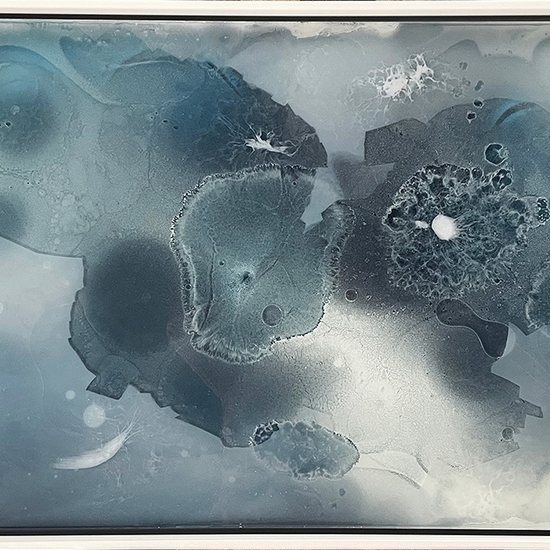 Alva Gallagher: Floe, 2022, Cast resin, 24.5 x 48.25 x 1 inches (framed dimensions: 26 x 49.5 x 2 inches)