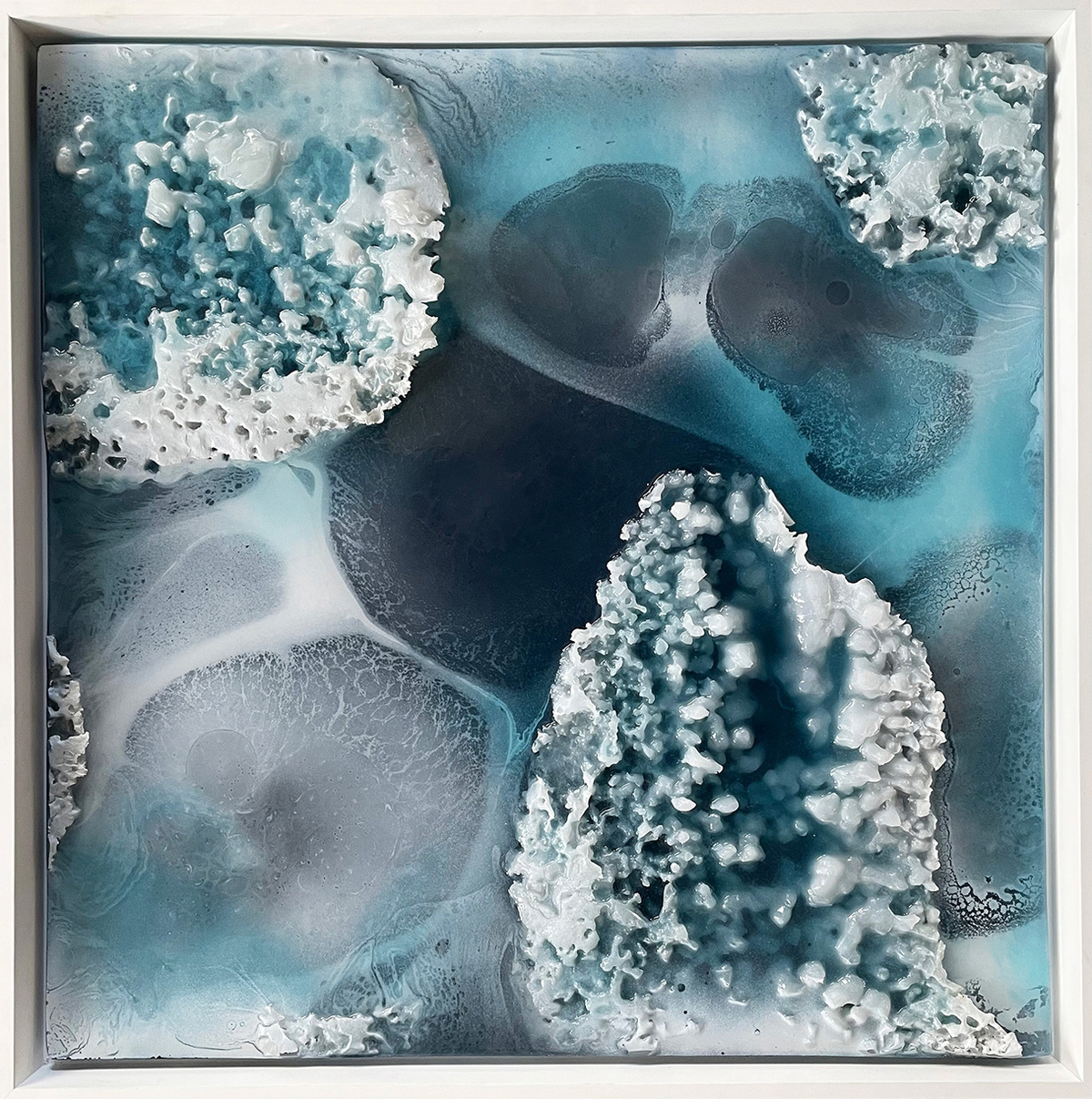 Alva Gallagher: Névé (1), 2022, Cast resin, 24.25 x 24 x .5 inches (framed dimensions: 25.5 x 25.5 x 2 inches)