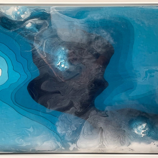 Alva Gallagher: Undercurrents, 2022, Cast resin, 24.5 x 48.25 x 1 inches (framed dimensions: 25.75 x 50 x 2 inches)