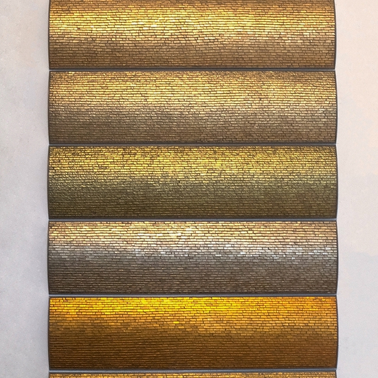 Ann Gardner: Falling Light, 2020, Glass, metal leaf, grout, steel, 66.25 x 36 x 1.5 inches