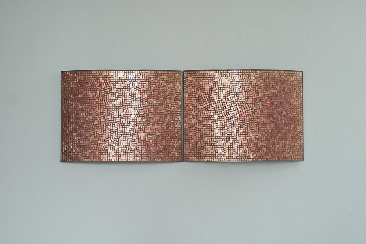 Ann Gardner, Untitled Mosaic 2, 2023, Glass, concrete, and steel, 18 x 48 x 2.75 inches