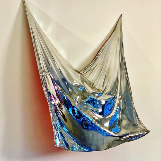 Peter Gronquist: Wind Memory 1, 2019, Fabric, resin, silver oxide, automotive clear coat, enamel, 88 x 71 x 21 inches