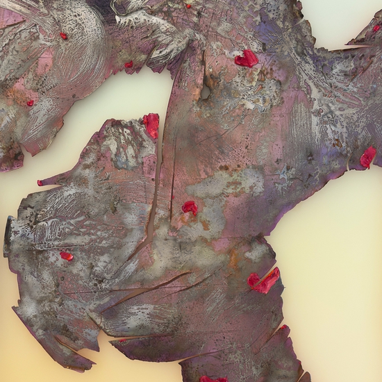 SOLD -Peter Gronquist: Alchemist III, 2024, Resin, pigment, silver oxide, acrylic, oil, Vinyl, record on plexiglass and wood, 72 x 48 inches