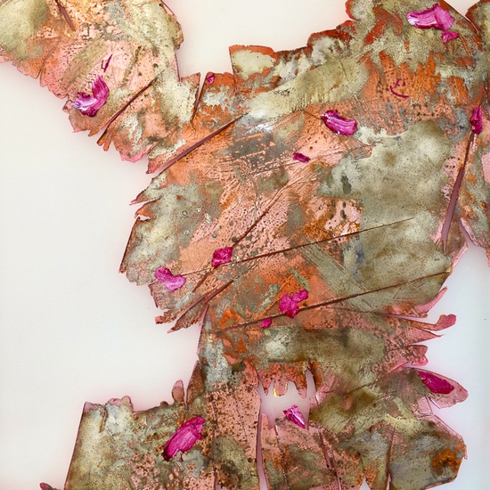 SOLD Peter Gronquist: Alchemist VI, 2024, Resin, pigment, silver oxide, acrylic, oil, Vinyl record on plexiglass and wood, 72 x 48 inches