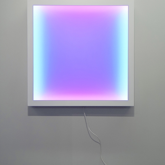 Peter Gronquist: Circle, 2021, Wood, steel, acrylic, plexiglass, LED lights, 36.25 x 36.25 x 7 inches