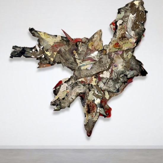 SOLD - Peter Gronquist: Fragment I, 2024, Resin, pigment, enamel, silver nitrate, wasp paper, squid ink, salvaged paper, oil, quartz paint, graphite, 95 x 80 inches